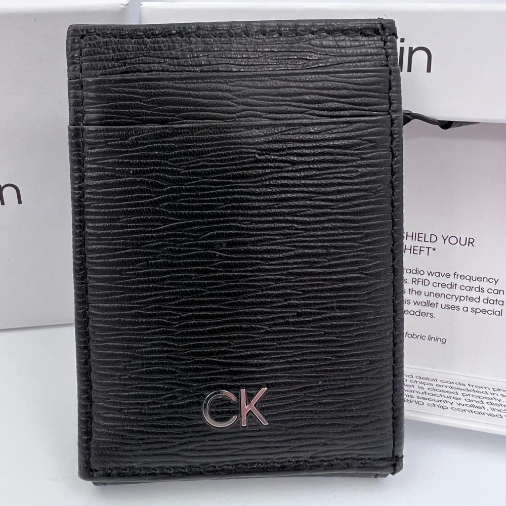 CALVIN KLEIN,MEN’S WALLET,SINGLE FOLD WORK MAGNET,BLACK LEATHER,RIFD PROTECTION - Picture 7 of 12
